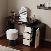 Modern Makeup Vanity Table with LED Round Mirror Storage Cabinet